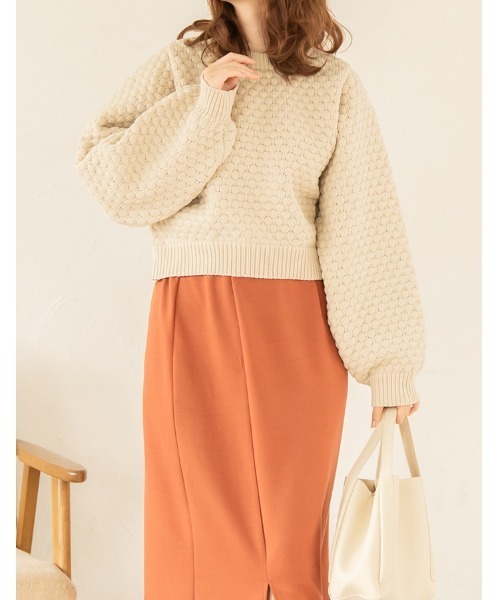 chocomee（チョコミー）の「popcorn short knit（ニット/セーター・レディース・アイボリー/ブラック・FREE）」の11枚目の写真