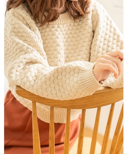 chocomee（チョコミー）の「popcorn short knit（ニット/セーター・レディース・アイボリー/ブラック・FREE）」の4枚目の写真