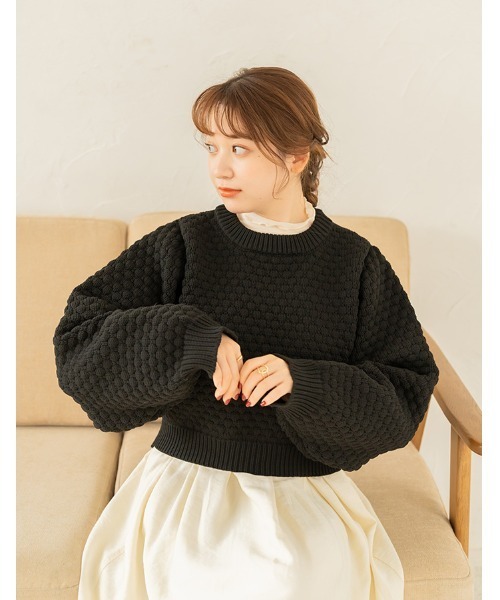 chocomee（チョコミー）の「popcorn short knit（ニット/セーター・レディース・アイボリー/ブラック・FREE）」の7枚目の写真