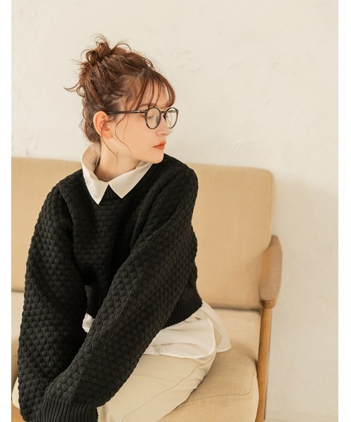 chocomee（チョコミー）の「popcorn short knit（ニット/セーター・レディース・アイボリー/ブラック・FREE）」の8枚目の写真