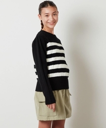 a.v.v（アーヴェヴェ）の「[140-150]ケーブル編みボーダーニット（ニット/セーター・キッズ）」