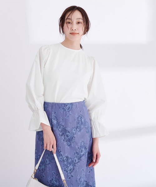 UR'S（ユアーズ）の「キャンディースリーブドッキングトップス（Tシャツ/カットソー・レディース・ホワイト/ネイビー・L/M/S）」の4枚目の写真