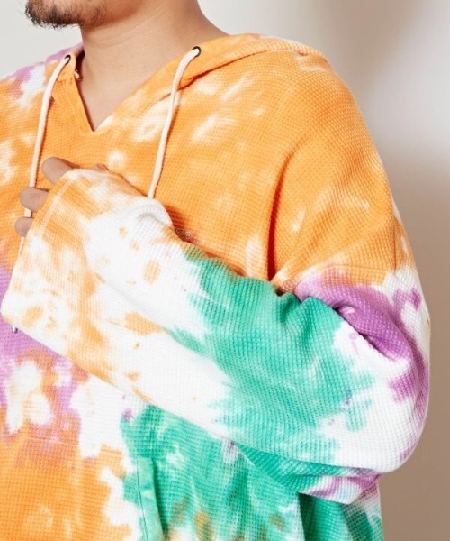 チャイハネ（チャイハネ）の「【チャイハネ】タイダイワッフルMEN'Sフーディ（パーカー・メンズ・ベージュ/オレンジ/ブラック・FREE）」の10枚目の写真