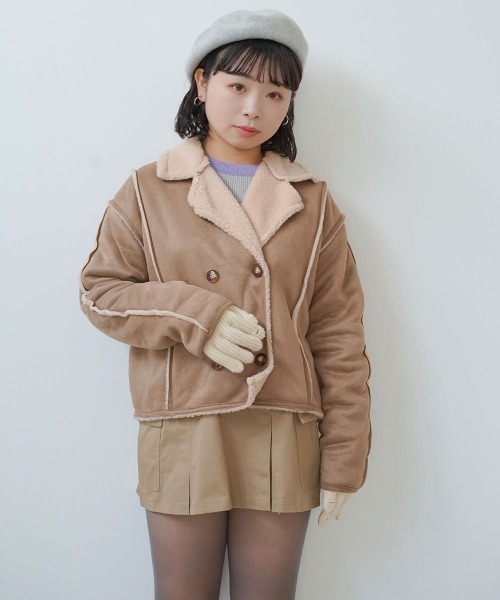 Auntie Rosa（アンティローザ）の「ショート丈フェイクムートンボアランチジャケット（その他アウター・レディース・ブラウン・MEDIUM/SMALL）」の2枚目の写真