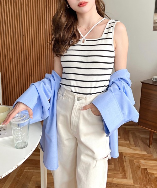 moment+（モーメントプラス）の「【累計販売枚数1万枚突破！】綿100％フライス.クロスホルターネックタンクトップ（タンクトップ・レディース・オートミール/モカ/オフホワイト/アイボリー/ブラック/ベージュ系その他/ホワイト系その他/チャコールグレー/ナチュラル/ブラウン・L/M）」の18枚目の写真