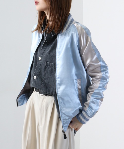 ACE(エース)の「ACE サテンスカジャン(スカジャン・メンズ・ピンク/レッド/ブラック/サックスブルー/カーキ/ブルーグリーン/ブルー・L/4L/LL/3L/M)」の12枚目の写真