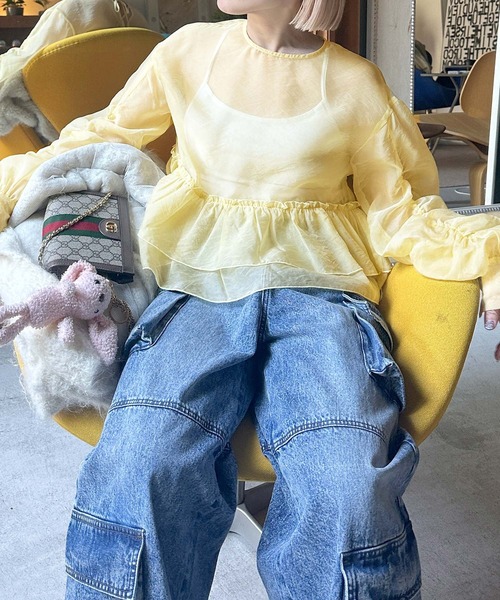 Alley by w closet（アリーバイダブルクローゼット）の「【Alley】シアーフリルボリューム袖プルオーバー（シャツ/ブラウス・レディース・イエロー/ブラック/オフホワイト・FREE）」の15枚目の写真