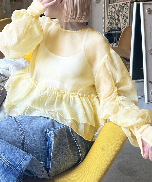 Alley by w closet（アリーバイダブルクローゼット）の「【Alley】シアーフリルボリューム袖プルオーバー（シャツ/ブラウス・レディース・イエロー/ブラック/オフホワイト・FREE）」の18枚目の写真