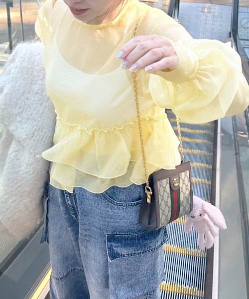 Alley by w closet（アリーバイダブルクローゼット）の「【Alley】シアーフリルボリューム袖プルオーバー（シャツ/ブラウス・レディース・イエロー/ブラック/オフホワイト・FREE）」の20枚目の写真