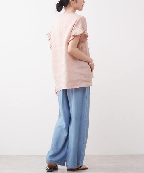 【美品】Liesse　リエス　リネンギャザースリーブブラウス　フリー　ピンク Liesse（リエス）の「リネンギャザースリーブブラウス（シャツ