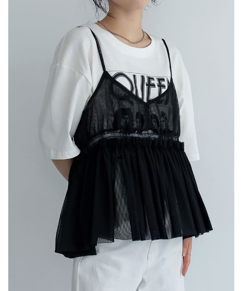 Re:EDIT（リエディ）の「[2024SS COLLECTION]チュールギャザーキャミソール（キャミソール・レディース・グレー/ブラック/アイボリー・MEDIUM/LARGE）」の7枚目の写真