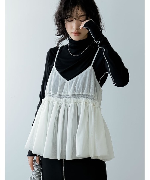 Re:EDIT（リエディ）の「[2024SS COLLECTION]チュールギャザーキャミソール（キャミソール・レディース・グレー/ブラック/アイボリー・MEDIUM/LARGE）」の14枚目の写真