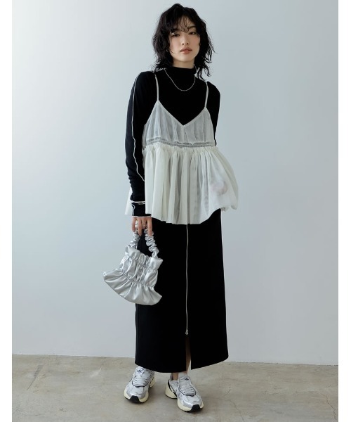 【新品未使用 ワコール ディア】漆黒キャミソールとチュールスカート　セットアップ LADYMADE（レディメイド）｜ メタリックチュールキャミトップス