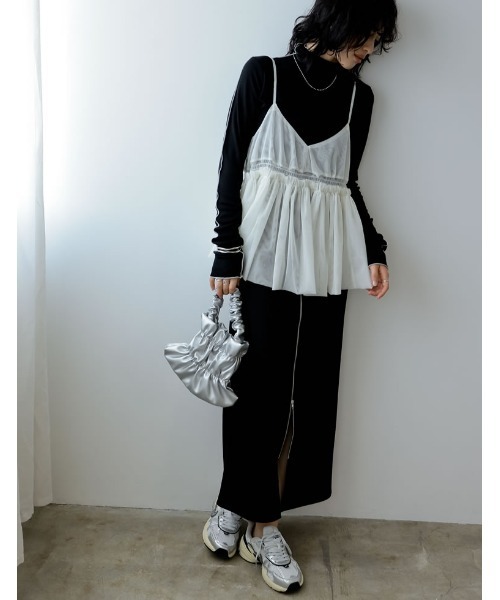 Re:EDIT（リエディ）の「[2024SS COLLECTION]チュールギャザーキャミソール（キャミソール・レディース・グレー/ブラック/アイボリー・MEDIUM/LARGE）」の21枚目の写真