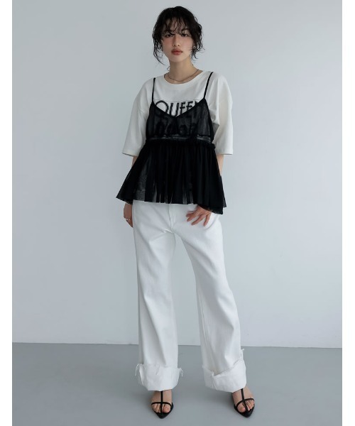 Re:EDIT（リエディ）の「[2024SS COLLECTION]チュールギャザーキャミソール（キャミソール・レディース・グレー/ブラック/アイボリー・MEDIUM/LARGE）」の8枚目の写真