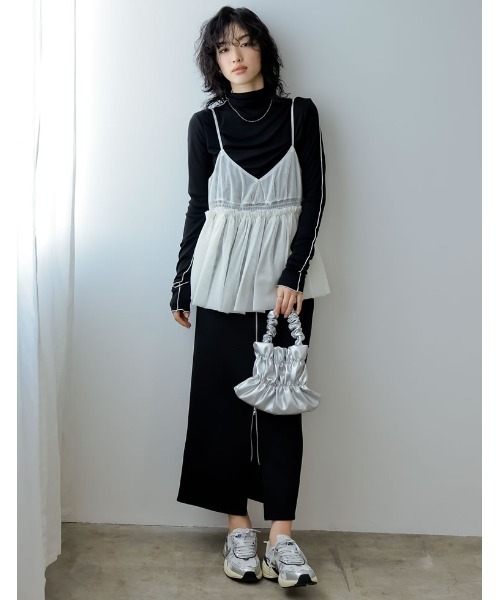 Re:EDIT（リエディ）の「[2024SS COLLECTION]チュールギャザーキャミソール（キャミソール・レディース・グレー/ブラック/アイボリー・MEDIUM/LARGE）」の19枚目の写真