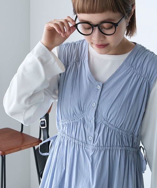 forksy.】シャーリングウエストドロストワンピース（ワンピース