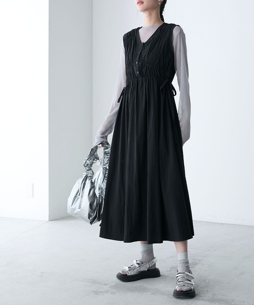 forksy.】シャーリングウエストドロストワンピース forksy