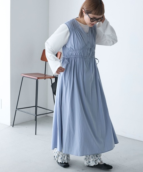 forksy.】シャーリングウエストドロストワンピース（ワンピース