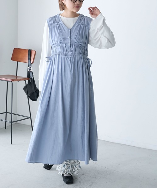 forksy.】シャーリングウエストドロストワンピース（ワンピース