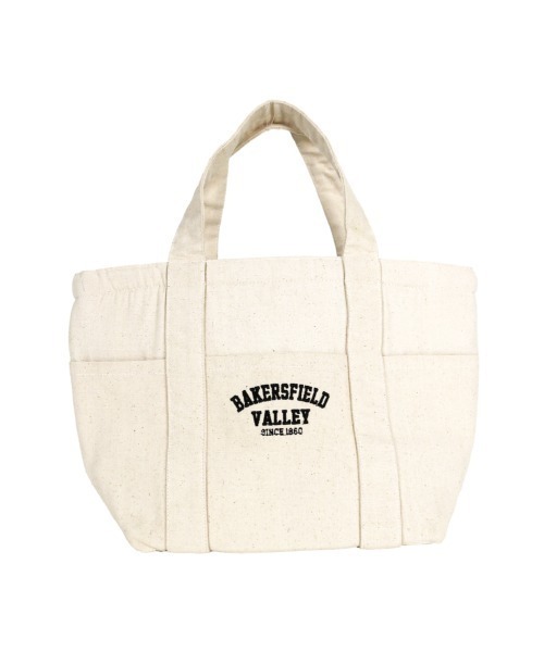 Per sist ence(パーシエンス)の「ロゴ刺繍前ポケット付キャンバス保冷ミニトート(エコバッグ/サブバッグ・レディース・アイボリー/ネイビー/ベージュ/ブラック/ホワイト×ブラック・FREE)」の1枚目の写真