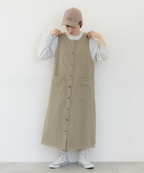 studio CLIP（スタディオクリップ）の「《人気スタッフmiyuコラボ》ダブルフロントカジュアルジャンスカ（ワンピース・レディース・ブラック/カーキ/アイボリー・FREE）」の3枚目の写真