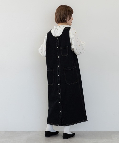 studio CLIP（スタディオクリップ）の「《人気スタッフmiyuコラボ》ダブルフロントカジュアルジャンスカ（ワンピース・レディース・ブラック/カーキ/アイボリー・FREE）」の6枚目の写真