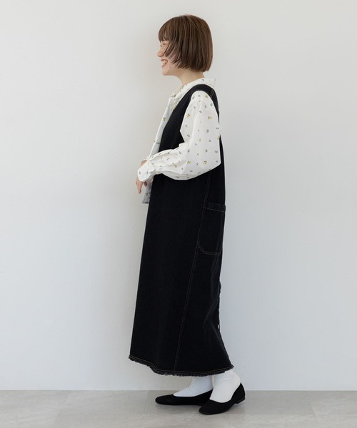 studio CLIP（スタディオクリップ）の「《人気スタッフmiyuコラボ》ダブルフロントカジュアルジャンスカ（ワンピース・レディース・ブラック/カーキ/アイボリー・FREE）」の9枚目の写真