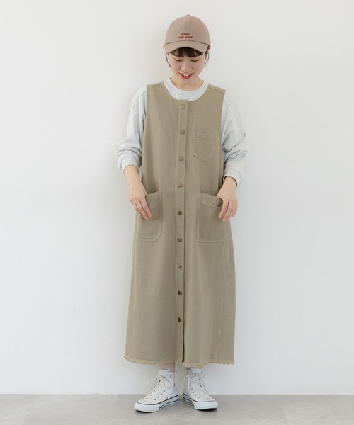 studio CLIP（スタディオクリップ）の「《人気スタッフmiyuコラボ》ダブルフロントカジュアルジャンスカ（ワンピース・レディース・ブラック/カーキ/アイボリー・FREE）」の21枚目の写真