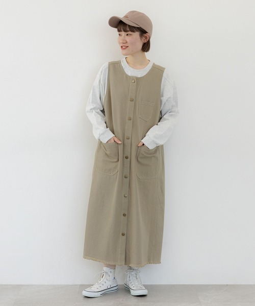 studio CLIP（スタディオクリップ）の「《人気スタッフmiyuコラボ》ダブルフロントカジュアルジャンスカ（ワンピース・レディース・ブラック/カーキ/アイボリー・FREE）」の22枚目の写真