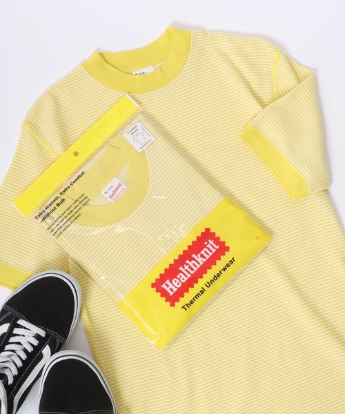 Healthknit(ヘルスニット)の「Healthknit(ヘルスニット)ベーシックワッフル ハイネック半袖Tシャツ レディース/パックTシャツ(Tシャツ/カットソー・レディース・ホワイト×ブラック/ブラック/オフホワイト/ピンク/グリーン系その他/イエロー系その他・L/M/LL)」の5枚目の写真