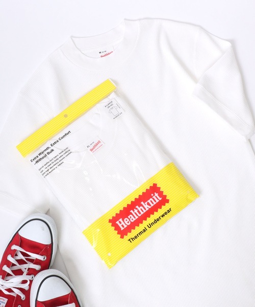 Healthknit(ヘルスニット)の「Healthknit(ヘルスニット)ベーシックワッフル ハイネック半袖Tシャツ レディース/パックTシャツ(Tシャツ/カットソー・レディース・ホワイト×ブラック/ブラック/オフホワイト/ピンク/グリーン系その他/イエロー系その他・L/M/LL)」の2枚目の写真