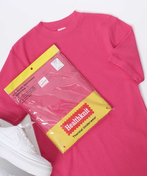 Healthknit(ヘルスニット)の「Healthknit(ヘルスニット)ベーシックワッフル ハイネック半袖Tシャツ レディース/パックTシャツ(Tシャツ/カットソー・レディース・ホワイト×ブラック/ブラック/オフホワイト/ピンク/グリーン系その他/イエロー系その他・L/M/LL)」の6枚目の写真