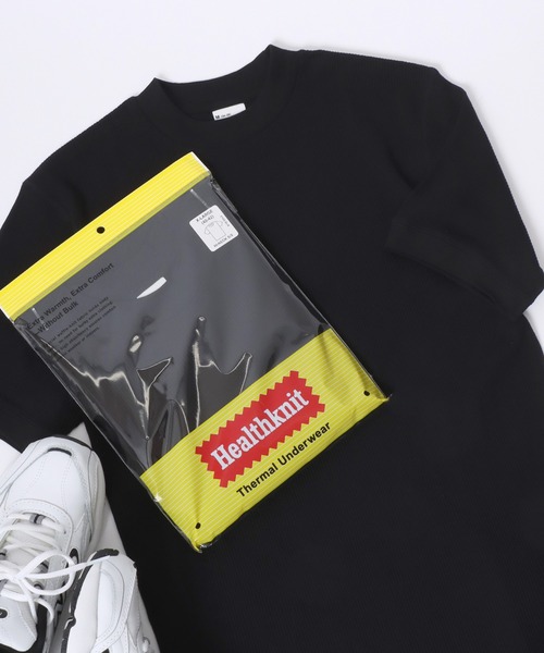 Healthknit(ヘルスニット)の「Healthknit(ヘルスニット)ベーシックワッフル ハイネック半袖Tシャツ レディース/パックTシャツ(Tシャツ/カットソー・レディース・ホワイト×ブラック/ブラック/オフホワイト/ピンク/グリーン系その他/イエロー系その他・L/M/LL)」の1枚目の写真