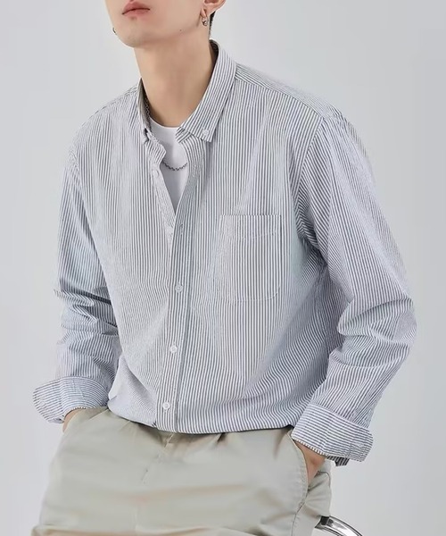 Cloudstyle(クラウドスタイル)の「【Cloudstyle】カラーストライプ ロングスリーブ レギュラーカラーシャツ/ イージーウェア/ リラックスフィット/ ビジネスワイシャツ(シャツ/ブラウス・メンズ・ホワイト/グレー/ブルー/グレー系その他/ブルー系その他/ラベンダー/ピンク・41/39/38/42/40)」の8枚目の写真