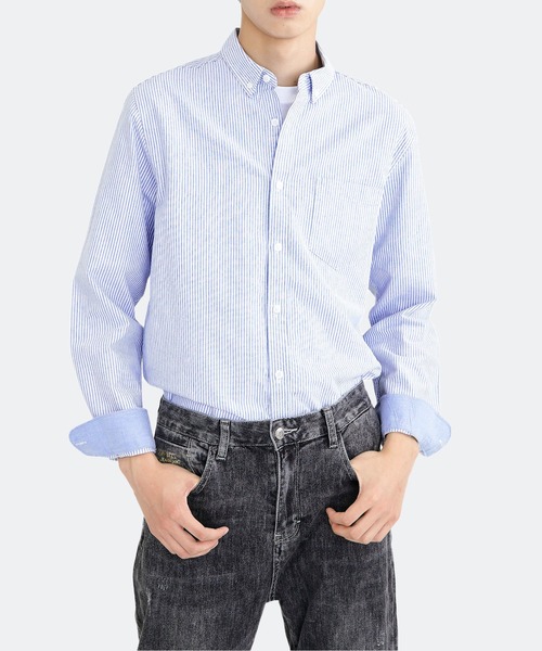Cloudstyle(クラウドスタイル)の「【Cloudstyle】カラーストライプ ロングスリーブ レギュラーカラーシャツ/ イージーウェア/ リラックスフィット/ ビジネスワイシャツ(シャツ/ブラウス・メンズ・ホワイト/グレー/ブルー/グレー系その他/ブルー系その他/ラベンダー/ピンク・41/39/38/42/40)」の11枚目の写真