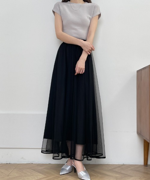 ABITOKYO（アビトーキョー）の「裾パイピングチュールフレアロングスカート（スカート・レディース・アイボリー/ブラック/モカ/チャコールグレー・M/L/S）」の22枚目の写真