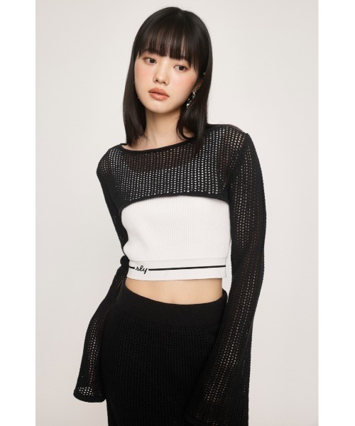 SLY（スライ）の「CROCHET SHORT TOPS クロシェット ショート トップス（ニット/セーター・レディース・ブラック/ライトブルー・FREE）」の14枚目の写真