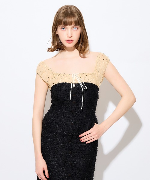 ME COUTURE(ミークチュール)の「2wayドットツイードコンビワンピース(ワンピース・レディース・オフホワイト/ブラック・0/1)」の16枚目の写真