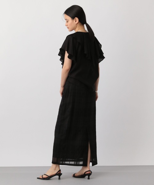 A part by（アパートバイ）の「フリルブラウス_半袖（シャツ/ブラウス・レディース・ブラック/オフホワイト・FREE）」の4枚目の写真