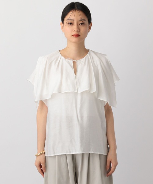 A part by（アパートバイ）の「フリルブラウス_半袖（シャツ/ブラウス・レディース・ブラック/オフホワイト・FREE）」の18枚目の写真