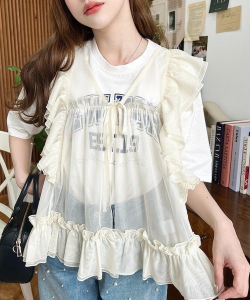 moment+（モーメントプラス）の「チュールフリルブラウス（シャツ