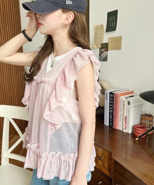 smyeon フリルコットンブラウス Smyeon ブラウス シャツ Frill cotton blouse/フリルコットン