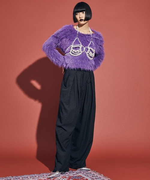 uyu.（ウユ）の「Drawstring Striped Wide Pants / ドロストストライプワイドパンツ【uyu./ウユ】（スラックス・レディース・ブラック/グレー・M/S）」の21枚目の写真