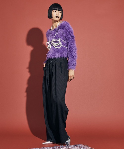 uyu.（ウユ）の「Drawstring Striped Wide Pants / ドロストストライプワイドパンツ【uyu./ウユ】（スラックス・レディース・ブラック/グレー・M/S）」の22枚目の写真