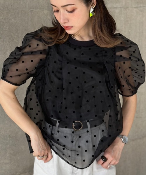 deux amour（ドゥーザムール）の「フロッキードットトップス（チューブトップ・レディース・ホワイト/ブラック/グレー・FREE）」の3枚目の写真