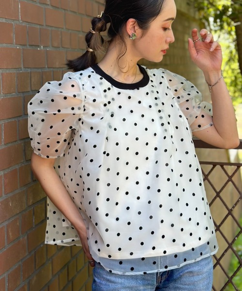 deux amour（ドゥーザムール）の「フロッキードットトップス（チューブトップ・レディース・ホワイト/ブラック/グレー・FREE）」の4枚目の写真