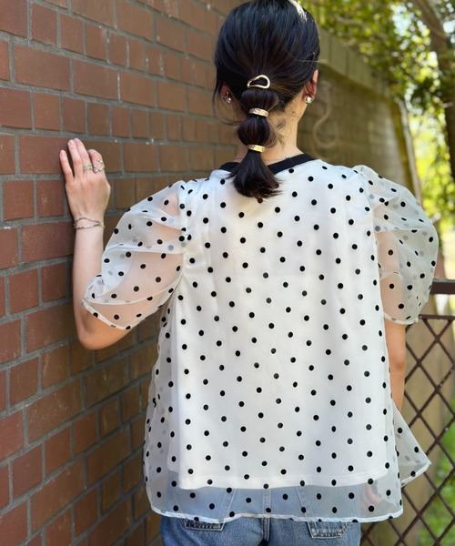 deux amour（ドゥーザムール）の「フロッキードットトップス（チューブトップ・レディース・ホワイト/ブラック/グレー・FREE）」の9枚目の写真