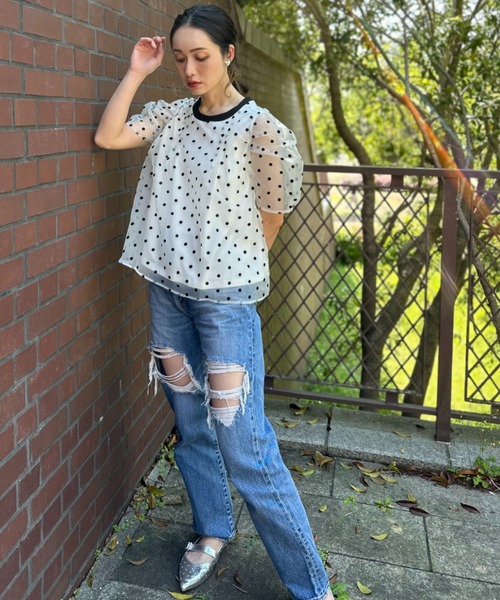 deux amour（ドゥーザムール）の「フロッキードットトップス（チューブトップ・レディース・ホワイト/ブラック/グレー・FREE）」の14枚目の写真