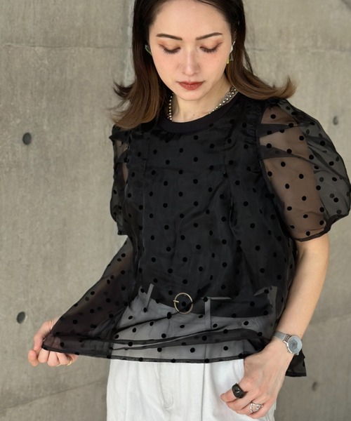 deux amour（ドゥーザムール）の「フロッキードットトップス（チューブトップ・レディース・ホワイト/ブラック/グレー・FREE）」の18枚目の写真